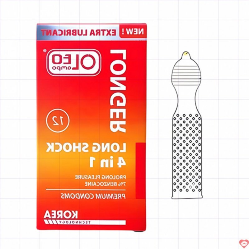 Bao cao su Oleo Lampo Longshock 4in1 kéo dài thời gian 12 cái an toàn tự nhiên 
