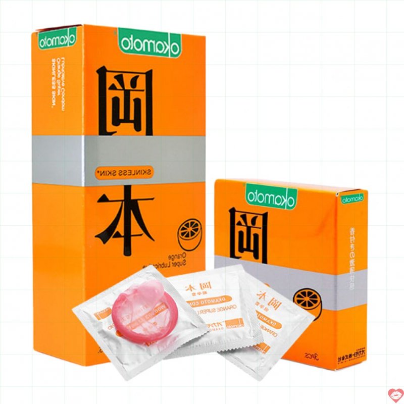 Bao Cao Su Okamoto Skinless Skin Orange Lubricated Hương Cam