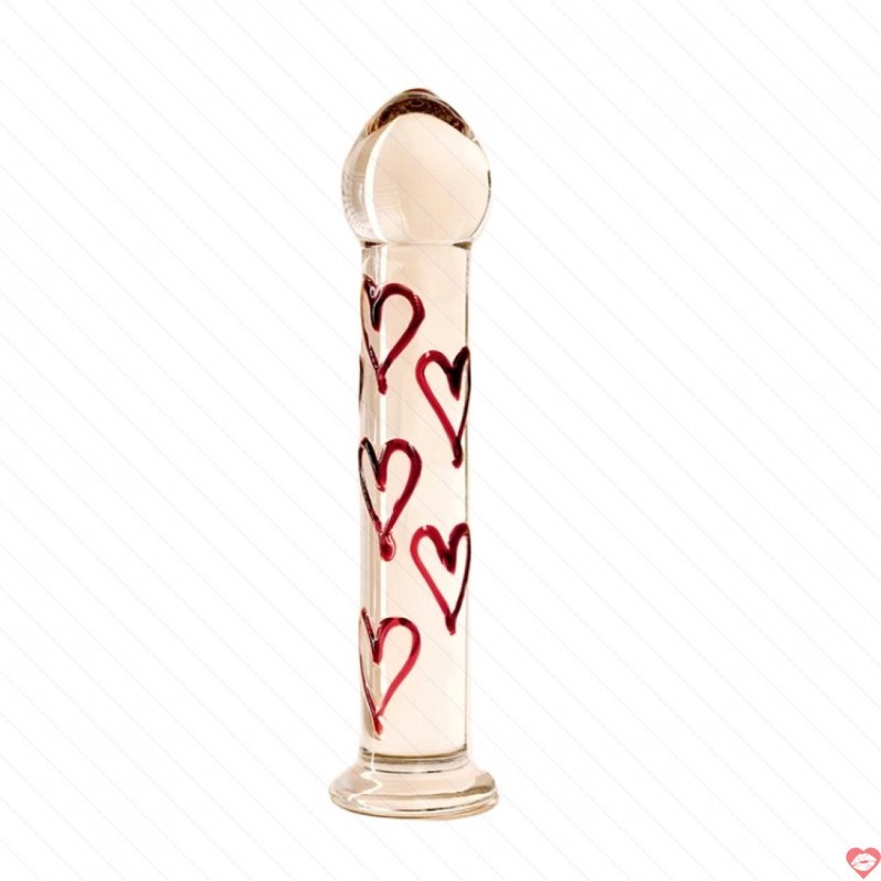 Dương vật thuỷ tinh MizzZee Glass Dildo hoạ tiết trái tim
