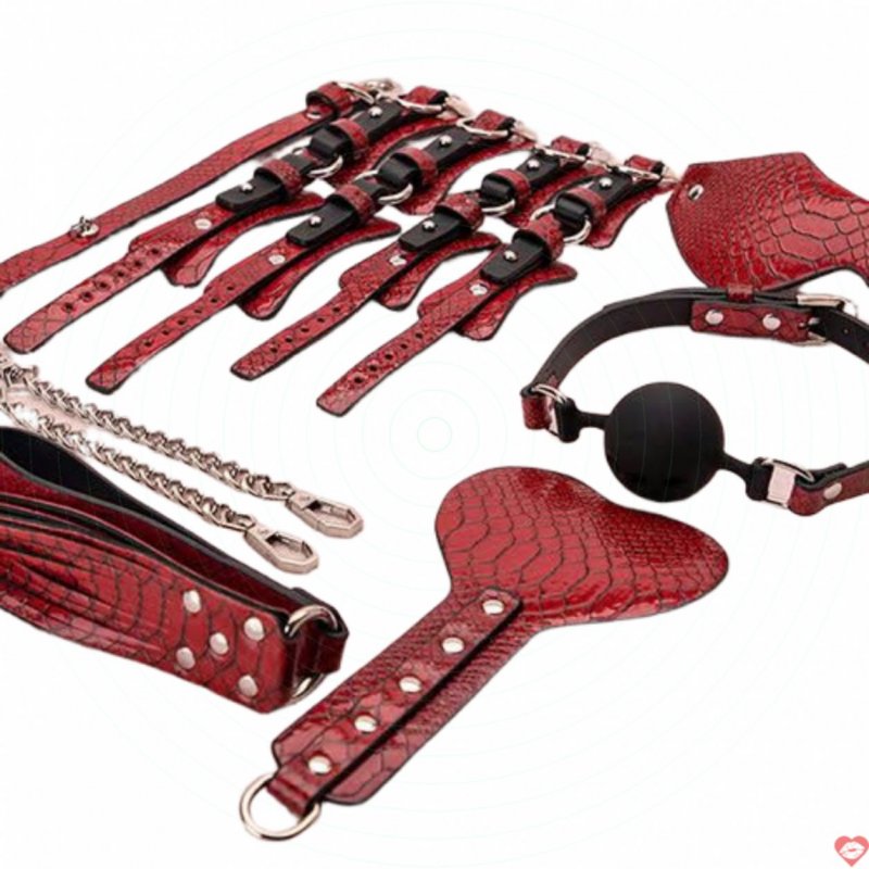 Bộ dụng cụ BDSM 7 món da PU cá sấu chất lượng cao kích thích 